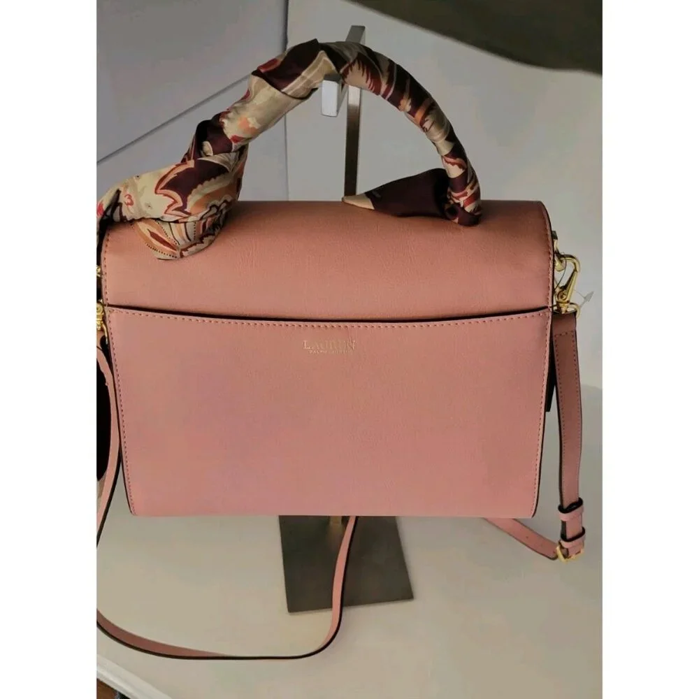 NEW RALPH LAUREN Pink Leather Top-Handle Scarf‎ and Crossbody - Picture 2 of 9